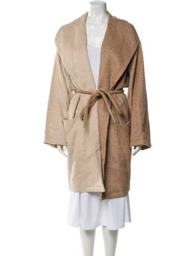 Pre-owned Staud Houndstooth Print Coat In Brown