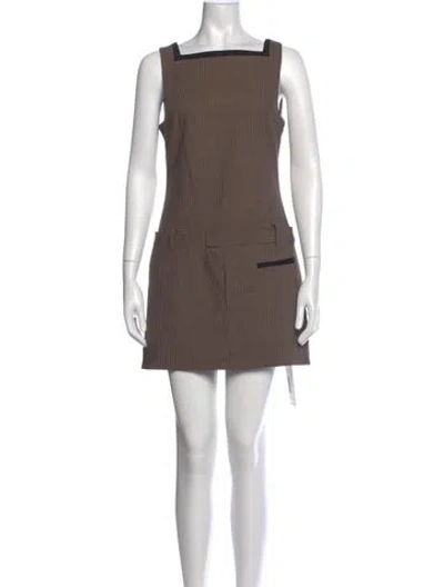 Pre-owned Staud Houndstooth Print Mini Dress In Brown