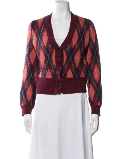 Pre-owned Staud Houndstooth Print V-neck Sweater In Red