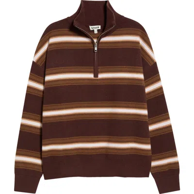 Staud Hudson Striped Cashmere Turtleneck Sweater In Brown