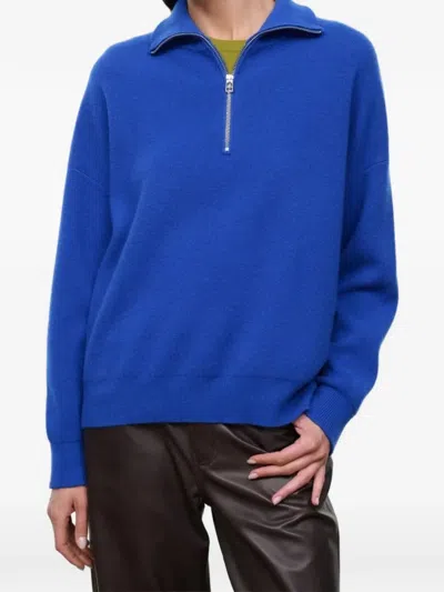 Staud Hudson Quarter-zip Sweater In Blue