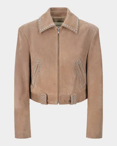 Staud Hugo Studded Suede Jacket In Sand