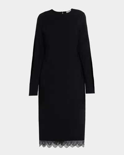 Staud Hunter Beaded Scallop-hem Crepe Dress In Black