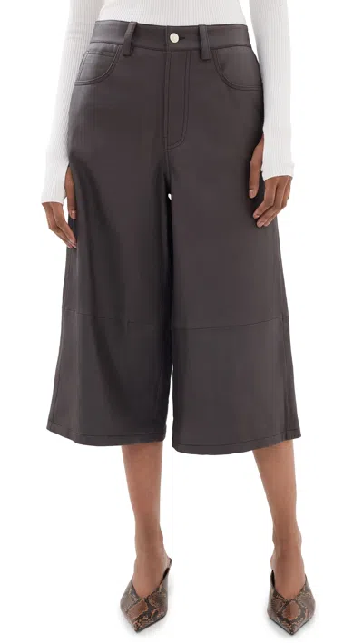 Staud Hunter Cropped Leather Wide-leg Pants In Brown