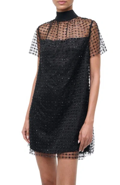Staud Ilana Beaded Tulle Minidress In Black