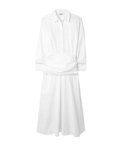 Staud Indya Gathered Cotton-blend Poplin Midi Shirt Dress In White