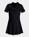 Staud Silk Mini Dress Cowl Neckline In Black