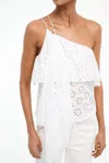 Staud Isa Eyelet Asymmetrical One Shoulder Top In White In White