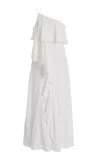 Staud Isa One-shoulder Broderie Anglaise Cotton Maxi Dress In White