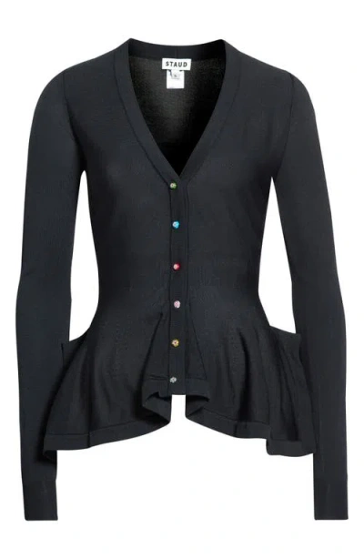 Staud Jamie Ruffle Hem Cardigan In Black