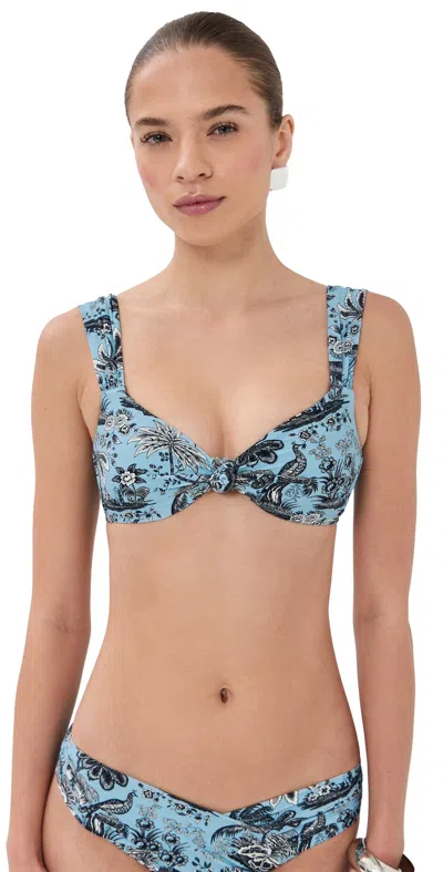 Staud Janie Bikini Top Sky Toile In Blue