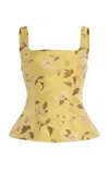 Staud Jeanette Floral Jacquard Top In Yellow