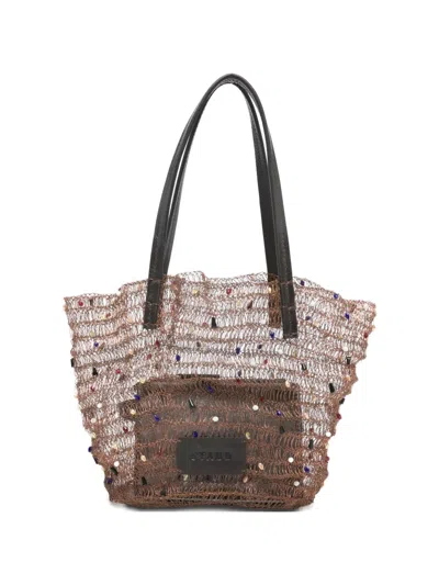 Staud Jewel Beaded Tote Bag In Brown