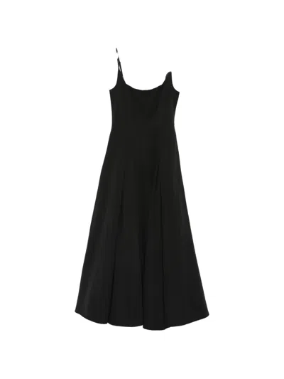Staud Jill Pleated Spaghetti-strap Maxi Dress In Black