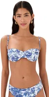 Staud Jo Printed Recycled Underwired Balconette Bikini Top In Blue Toile