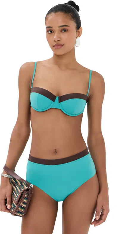 STAUD JO BALCONETTE BIKINI TOP TEAL/DARK CHOCOLATE