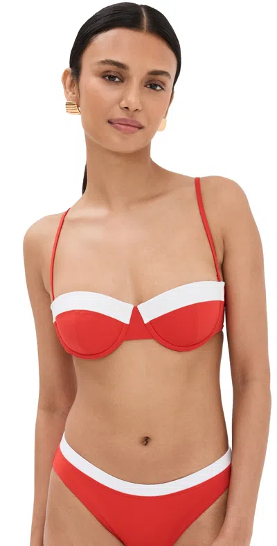 Staud Jo Balconette Bikini Top Red/white