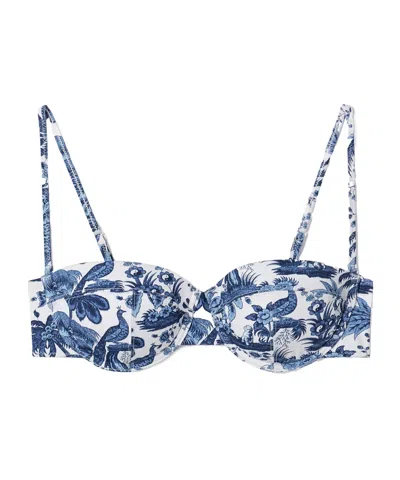 Staud Jo Printed Recycled Underwired Balconette Bikini Top In Blue