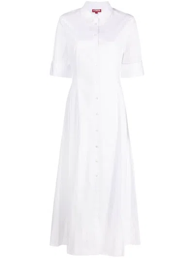 Staud Joan Button-down Shirt Dress In Weiss