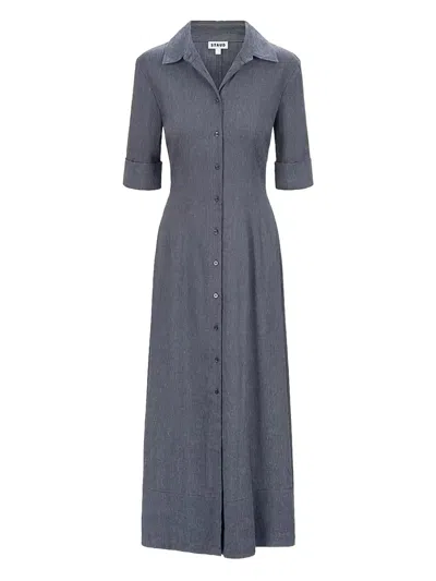 Staud Joan Button-up Midi Dress In Gray