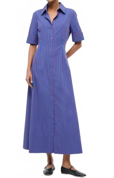 Staud Joan Dress In Atlas Stripe In Blue