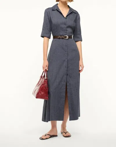 Staud Joan Linen Dress In Chambray In Gray