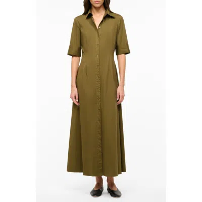 Staud Joan Maxi Shirtdress In Sergeant Green