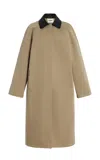 Staud Jonah Leather-trimmed Twill Long Jacket In Brown