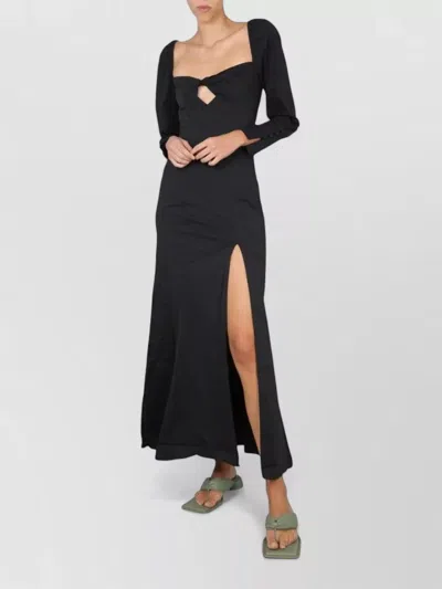 Staud Josephine Dress Square Neckline Front Slit In Black
