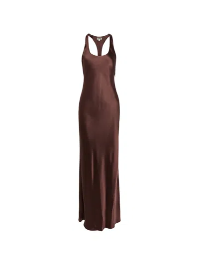 Staud Juanita Racerback Satin Gown In Brown