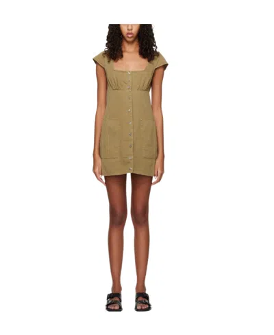Staud Julia Square Neck Dress In Brown