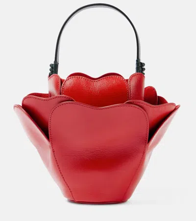 Staud Juliet Small Leather Tote Bag In Red