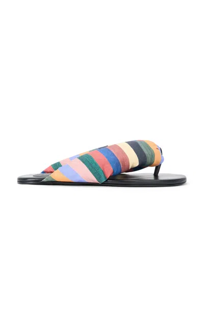 Staud Juno Thong Cotton-leather Sandals In Multi