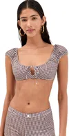 Staud Jupiter Bikini Top Dark Chocolate Micro Check In Dark Chocolate Micro Check