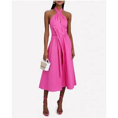 Staud Kai Midi Length Stretch Cotton Halter Dress In Pink Peony