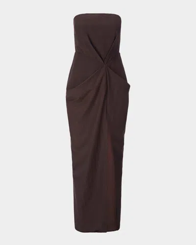 Staud Kara Gathered Strapless Maxi Dress In Brown
