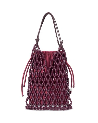 Staud Karla Beaded Bucket Bag In Burgundy