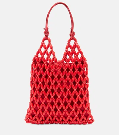 Staud Karla Beaded Top-handle Bag In Red