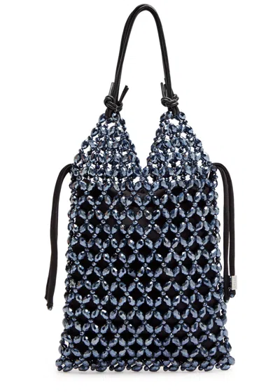 Staud Karla Leather And Crystal-bead Top Handle Bag In Dark Blue