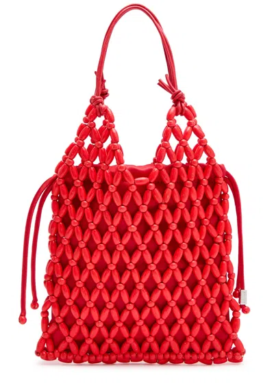Staud Karla Leather And Wooden-bead Top Handle Bag In Purple