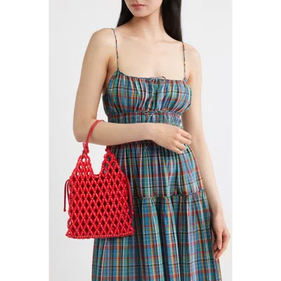 Staud Karla Wood Beaded Shoulder Bag In Red