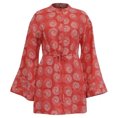 Staud Karlee Printed Mini Dress In Orange Cotton In Red