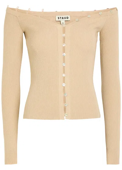 Staud Keaton Off-the-shoulder Wool And Cotton-blend Top In Neutral