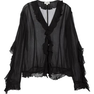 Staud Kellcy Sheer Ruffle Sleeve Top In Black