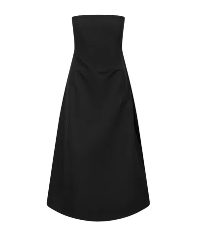 Staud Kennedy Strapless Cotton-blend Grosgrain Midi Dress In Black