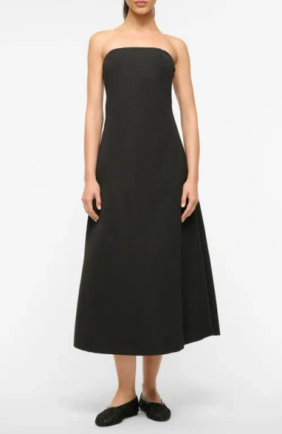 Staud Kennedy Strapless Cotton Blend Cocktail Dress In Black