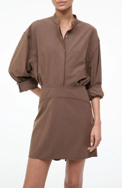 Staud Kiln High-low Long Sleeve Shirtdress In Brown