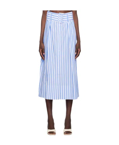 Staud Kingsley Striped Cotton Midi Skirt In Sea Stripe