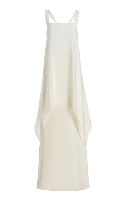 Staud Kira Draped Silk Maxi Dress In White