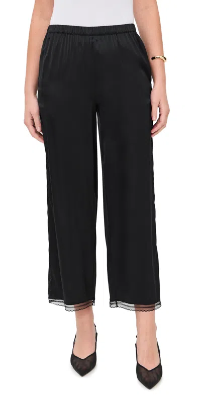 Staud Kirby Cropped Lace-trimmed Silk-blend Satin Wide-leg Pants In Black
